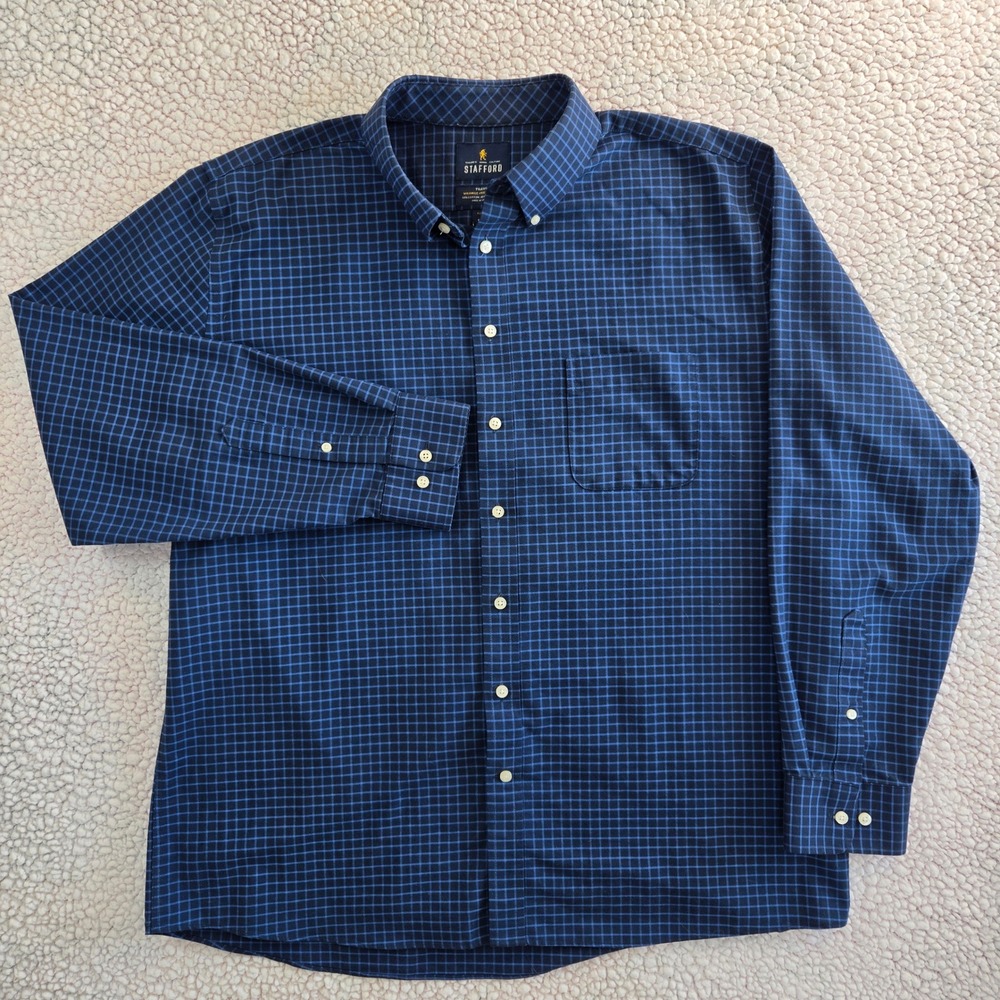 Stafford Mens FITTED XL Gingham Wrinkle Free Oxford Travel Button Shirt - Picture 4 of 8